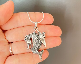 Dragon pendant, Silver dragon necklace, Dragon charm, Dragon jewelry, Dragon Pendant for Men Women, Men necklace, Hand crafted