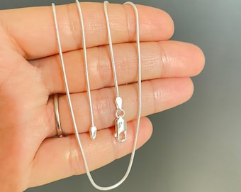 Snake chain, 925 sterling silver chain. Women&#39;s Sterling Silver Chain Necklace Round Silver Snake Chain. 1mm thick, long 16&quot;, 18&quot;, 20&quot;,24
