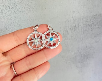 Compass Pendant Sterling Silver Opal Compass jewelry, Compass necklace, Compass gift, Travel Jewelry, Graduation necklace, Graduation Gift
