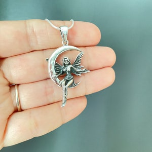 Fairy Necklace, Sterling Silver Fairy pendant, Fairy jewelry, Fairy Crescent pendant, Crescent moon fairy necklace, Moon Jewelry, Fairy gift