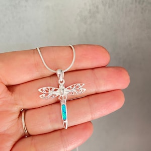 Dragonfly Pendant, Sterling Silver Blue Opal Dragonfly Necklace, Dragonfly Jewelry, Dragonfly Gift, Dragonfly Pendant Necklace