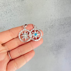 Compass Pendant Sterling Silver Opal Compass jewelry, Compass necklace, Compass gift, Travel Jewelry, Graduation necklace, Graduation Gift