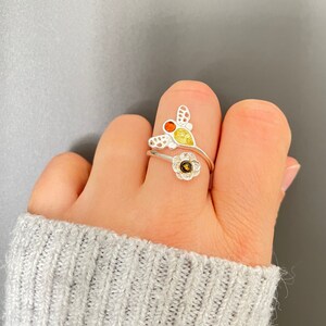 Amber Bee Ring, 925 Sterling Silver Bee Ring, Adjustable ring, Bee jewellery, Bee gifts, Amber jewellery, Bee, Flowers, Bee Ring, Bee lover