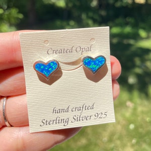 Heart earrings, Sterling silver, Blue opal, Hearts jewelry, Heart gifts, Heart Opal, Blue Heart, Heart stud earrings sterling silver