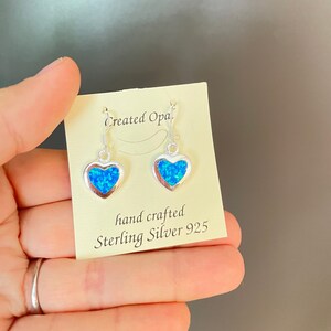 Blue Opal Earrings Opal Heart Earrings Sterling Silver Opal Dangle Earrings Opal earrings