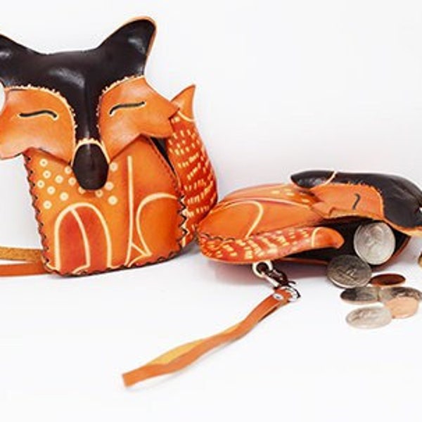 Fox Purse Leather, Wallet Coin, Holder Сhange purse, Handmade leather change purse, Fox gifts, Coin purse, Animal Purse, Fox Coin, Money box