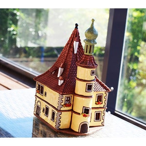 Real house Spitalbereiter Rothenburg, Germany. Ceramic house tealight. Ceramic candle house. Christmas village houses, Germany gifts