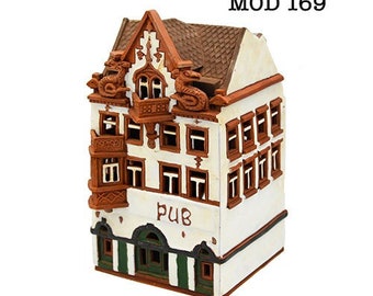 Pub in Heidelberg Germany, Ceramic house tealight, Ceramic candle house, Christmas village houses, Germany decor, Germany gifts