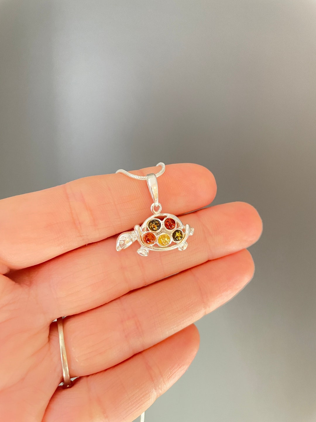 Turtle Necklace, Sterling Silver Turtle Pendant, Turtle Jewelry, Amber ...