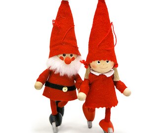 Boy skating. Girl skating. Skaters. Christmas ornament Santa gnome on a string. Christmas decoration. Skater ornament. Gnome on skates