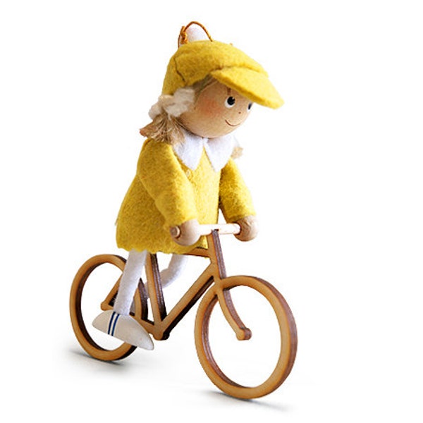 Girl on bicycle. Woman on bike. Bike decoration. Gnome Christmas ornament. Cyclist gift. Bicycle ornament. Bicycle gifts. Bike accessories