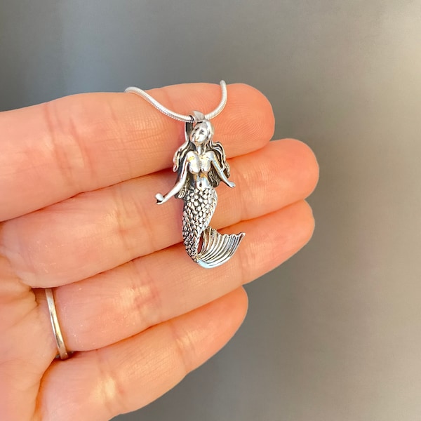 Mermaid Necklace, 925 Sterling Silver Mermaid, Mermaid Pendant, Mermaid Gifts, Girls Mermaid Gift, 3D Mermaid, Nautical Jewelry, Siren