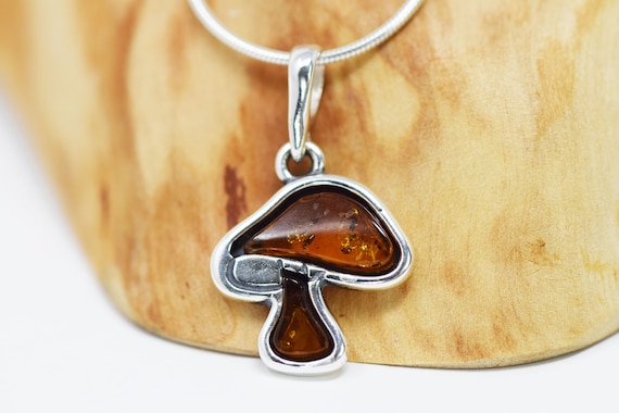 Sterling Silver Amber Mushroom Pendant Sterling Silver Amber Mushroom Pendant