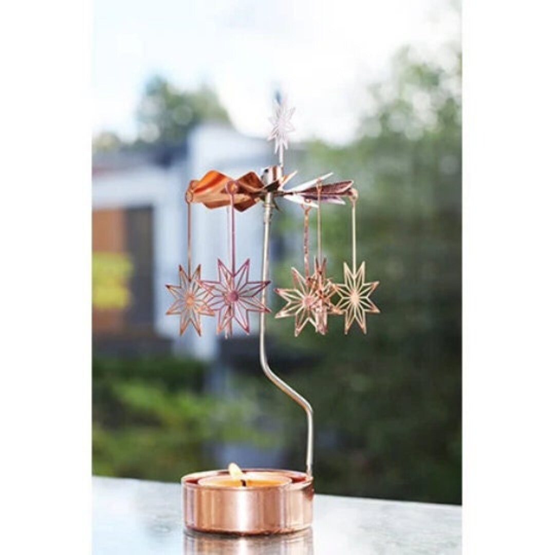 XL Spinning Candle Holders Eight Point Copper Star, Rotary Candle