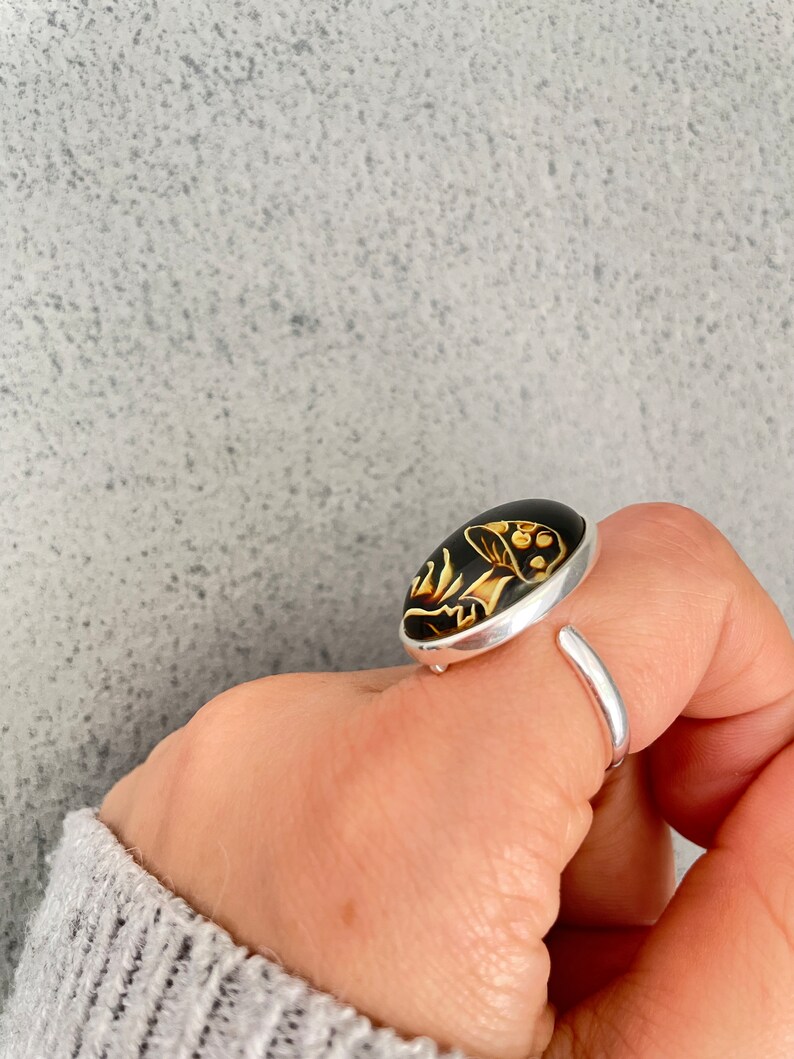 Mushroom Ring Mushroom Jewelry Mushroom Gift Sterling Etsy