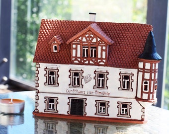 Real ceramic house Bad Waldsee, Germany. Ceramic house tealight. Ceramic candle house. Christmas village houses