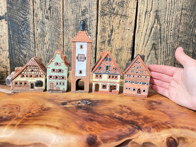 Mini houses set Germany, Bavaria, Rothenburg, Ceramic candle house, Ceramic house tealight, Christmas village houses, Germany decor image 2