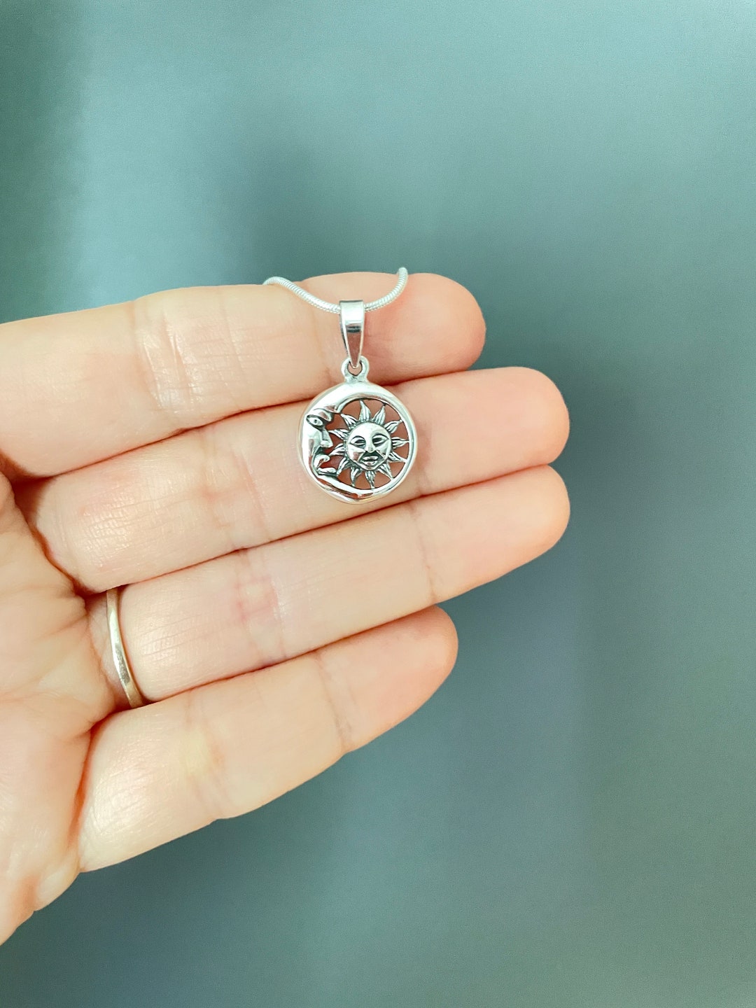 Sun and Moon Necklace, 925 Sterling Silver Sun and Moon Pendant ...