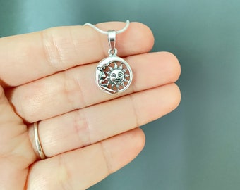 Sun and moon Necklace, 925 Sterling Silver Sun and moon Pendant, Crescent Necklace, Sun and moon jewelry, Celestial jewelry, Sun jewelry