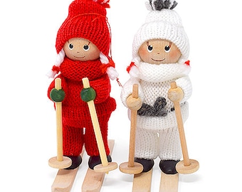 Girl skiing Boy skiing Gnome skiing Skiers Christmas ornament Santa gnome on a string Skiing ornament Skiing decor Skiing gifts