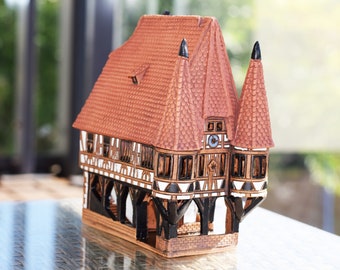 Historic Town Hall Michelstadt, Germany. Ceramic house tealight. Ceramic candle house. Candle holder house. Christmas village house