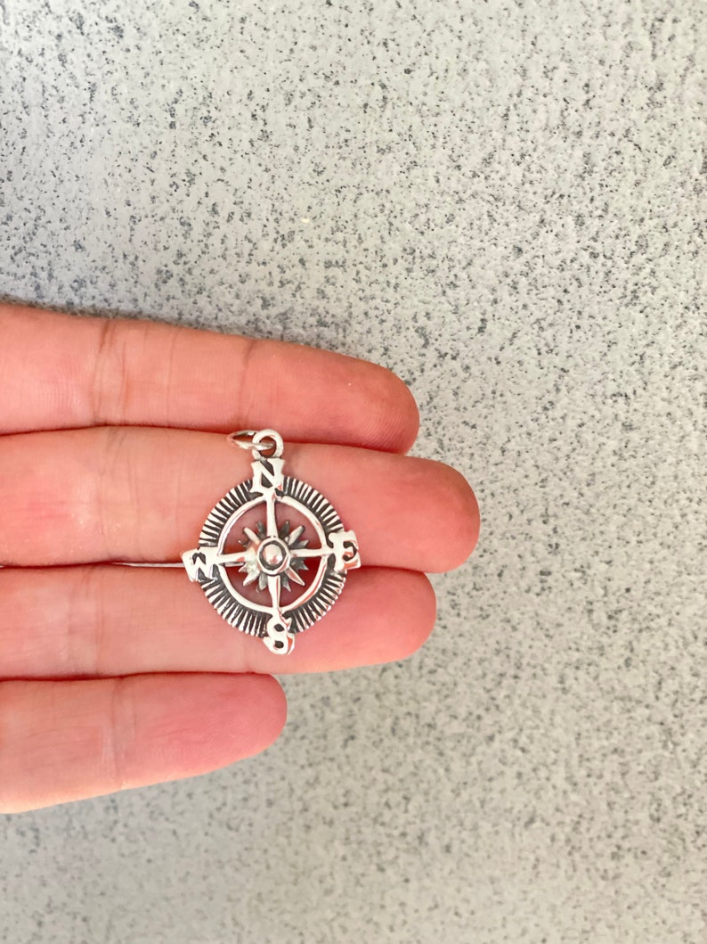 Compass Pendant Sterling Silver Compass Jewelry Compass Etsy
