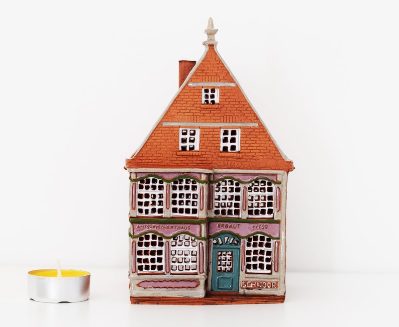 Real House Amtsfischerhaus in one of the oldest streets in Schnoor Germany Ceramic house tealight Bremen Ceramic candle house.