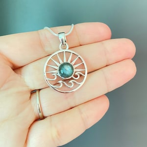 Sun and waves pendant, Sterling silver labradorite sun, Sun Necklace, Sea waves, Pendent labradorite, Sun Jewellery, Ocean necklace