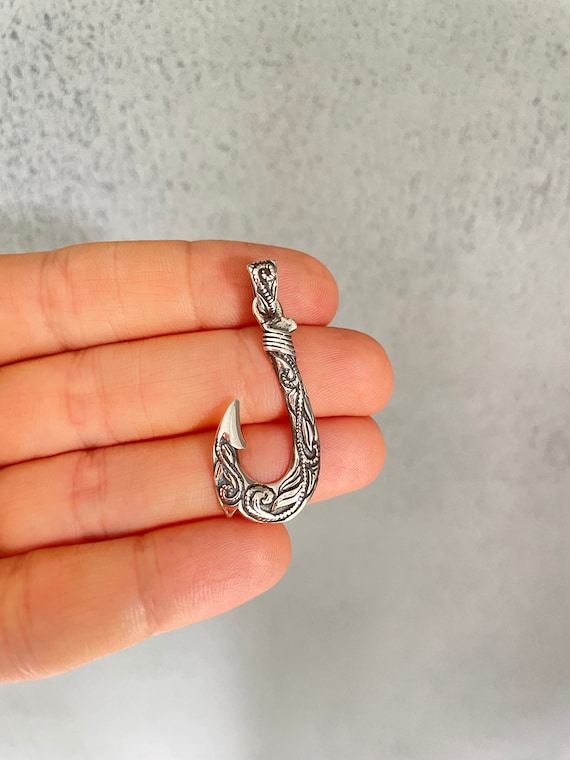 Fish Hook Pendant Silver Fish Hook Fish Hook Necklace Fish Hook Jewelry  Mens Jewelry Mans Pendant Necklace Nautical Jewelry Fishing Jewelry 