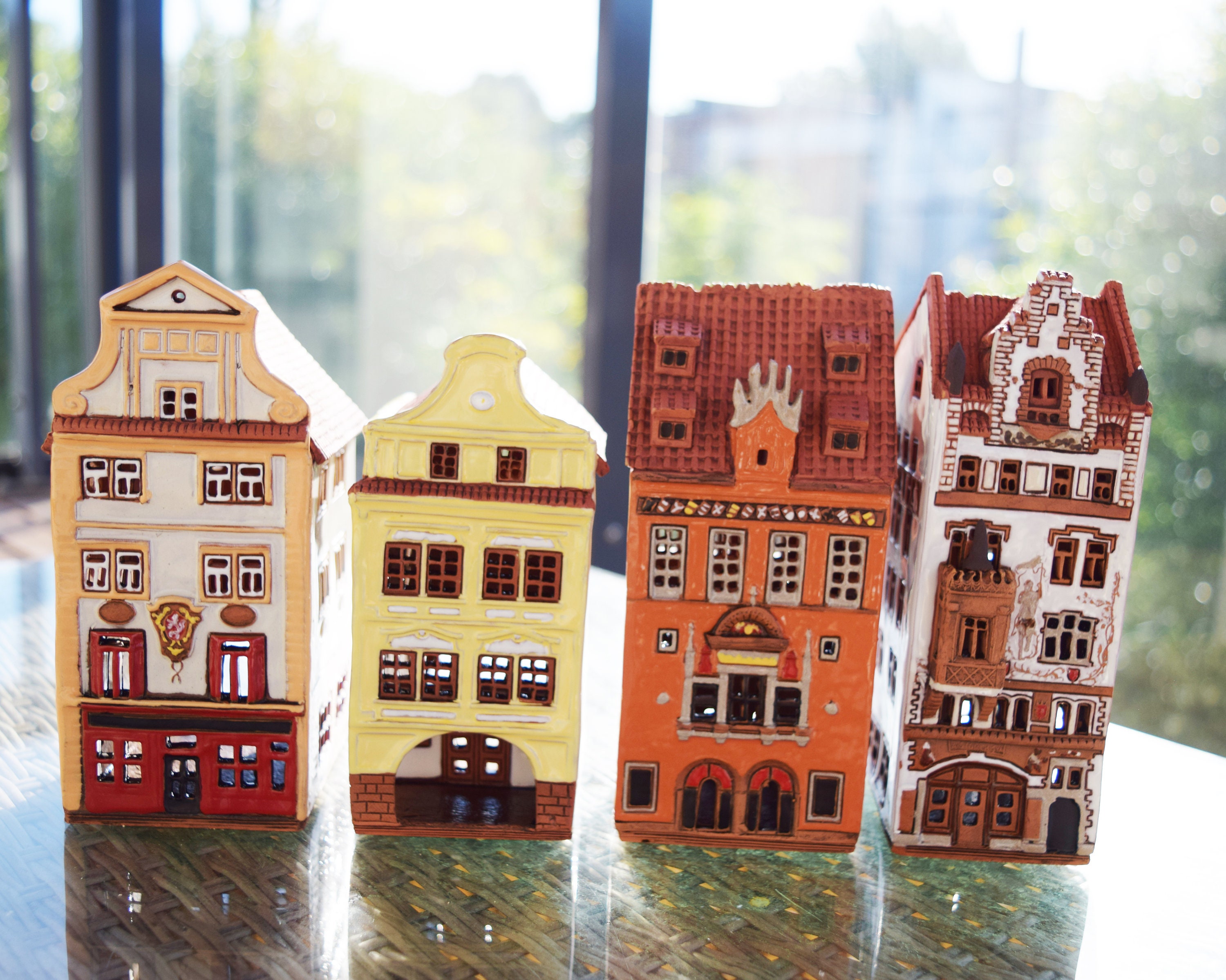 Real houses Prague, Czech Republic. Ceramic house tealight. Ceramic candle house. Candle holder house. Christmas village houses, Prague gift