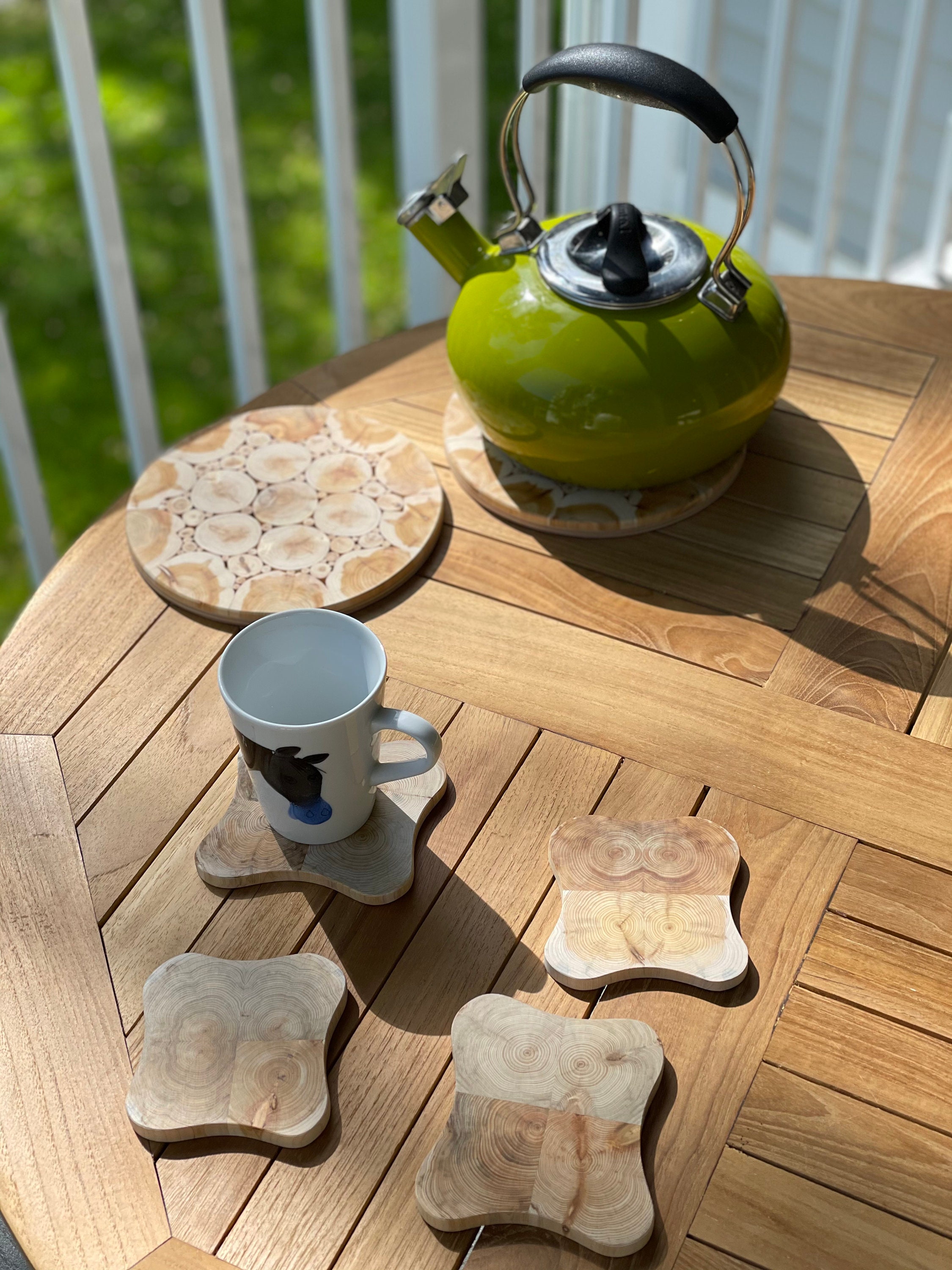 Coasters Set. Juniper Coasters. Wood Hot Plate. Wooden Trivet