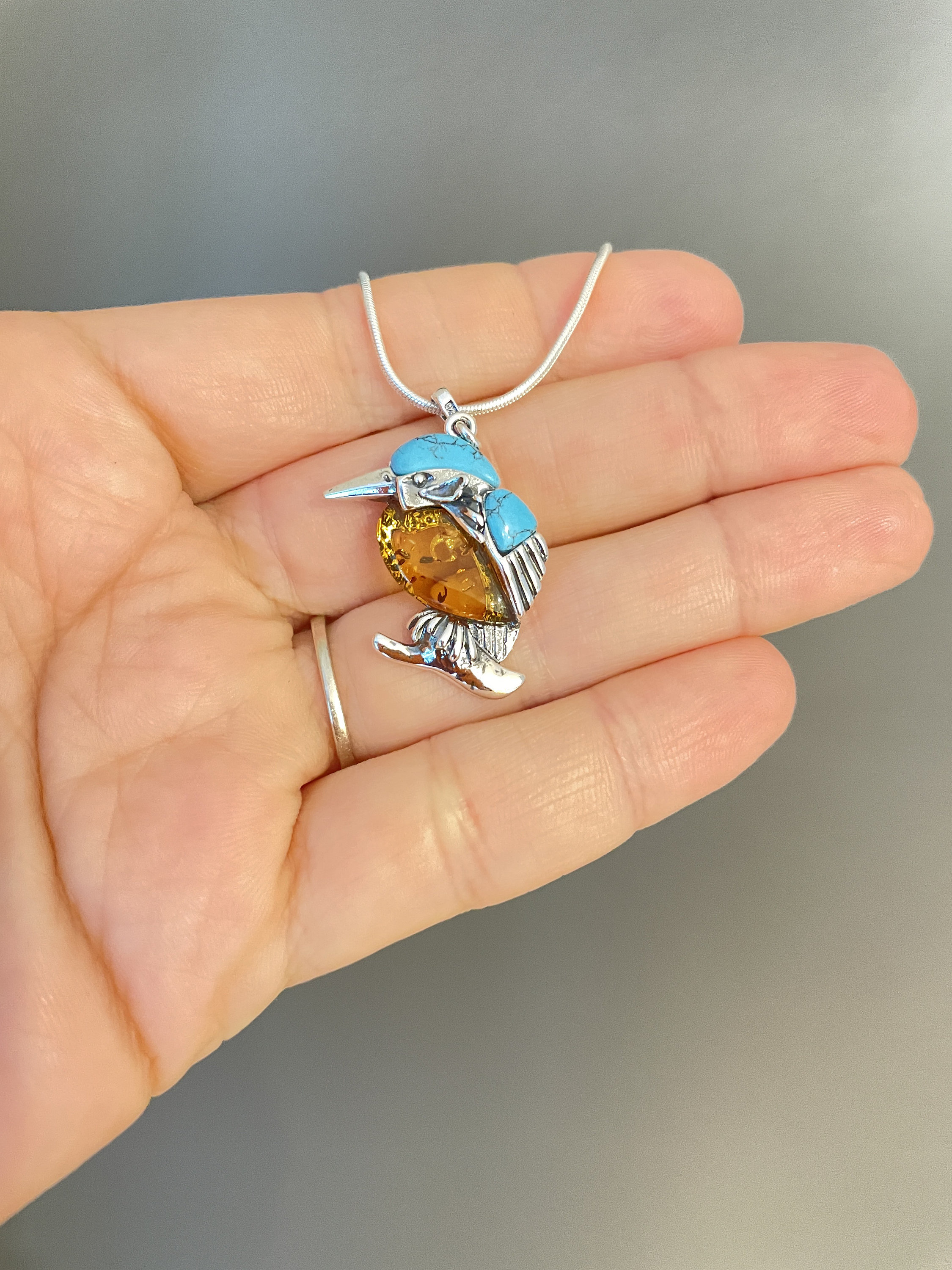 カワセミネックレス、スターリングシルバーカワセミペンダント、鳥