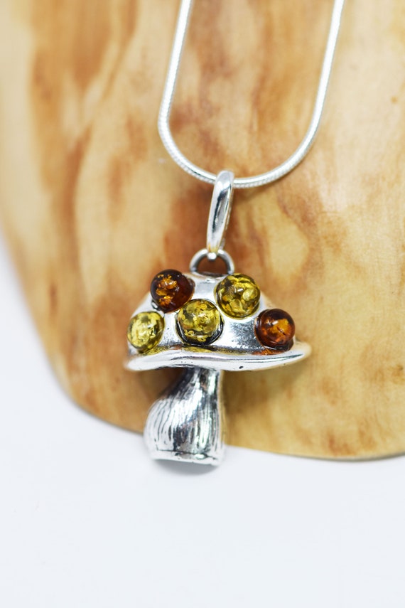 Sterling Silver Amber Mushroom Pendant Sterling Silver Amber Mushroom Pendant