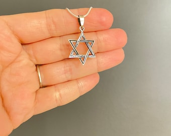 Star of David Necklace, Sterling Silver 925 Star of David Pendant, Jewish jewelry, Jewish necklace, Judaica jewelry, Hanukkah gift