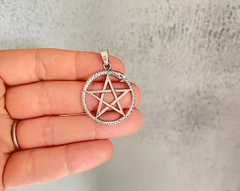 Pentacle necklace, Sterling Silver Pentagram Pendant, Wiccan Jewelry, Pagan Jewelry, Pentagram necklace, Wicca jewelry, Pentacle Snake