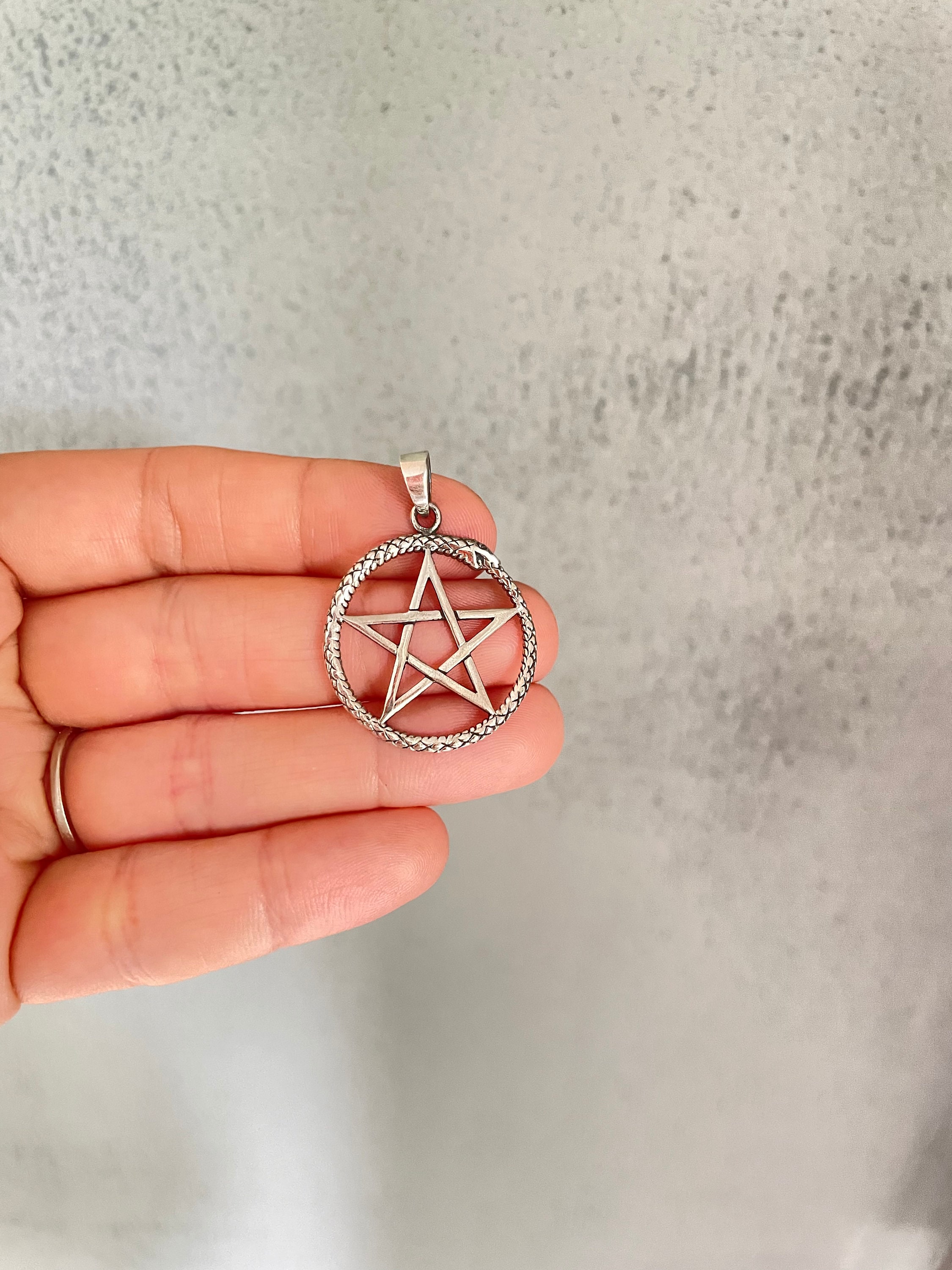 Extra Large 925 Sterling Silver Wicca Pentagram Pendant Necklace A18 -  Everest Crystal Art