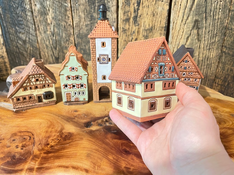 Mini houses set Germany, Bavaria, Rothenburg, Ceramic candle house, Ceramic house tealight, Christmas village houses, Germany decor image 6