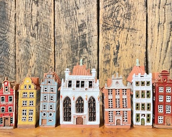 Set Polish mini houses, Ceramic house tealight Candle Holder Ceramic candle house Gdansk Poland house Christmas village houses