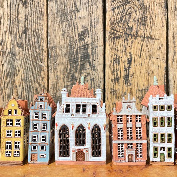 Set Polish mini houses, Ceramic house tealight Candle Holder Ceramic candle house Gdansk Poland house Christmas village houses