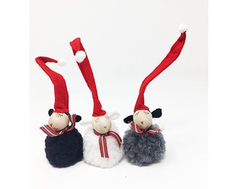 Sheep Christmas ornament. Set of 3. Sheep red caps. Christmas Sheep. Sheep decor, Sheep gifts, Sheep Christmas tree ornament, Christmas gift