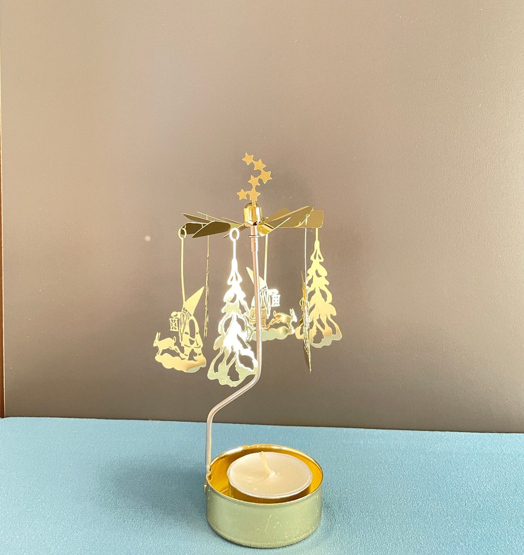 Spinning Candle Holders Santa With Lantern Hare and Christmas Tree