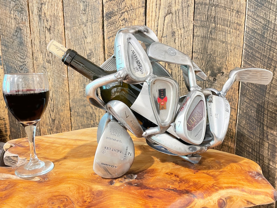 Wine Caddy, Wine Bottle Holder Made From Welded Golf Clubs, Golf Gifts