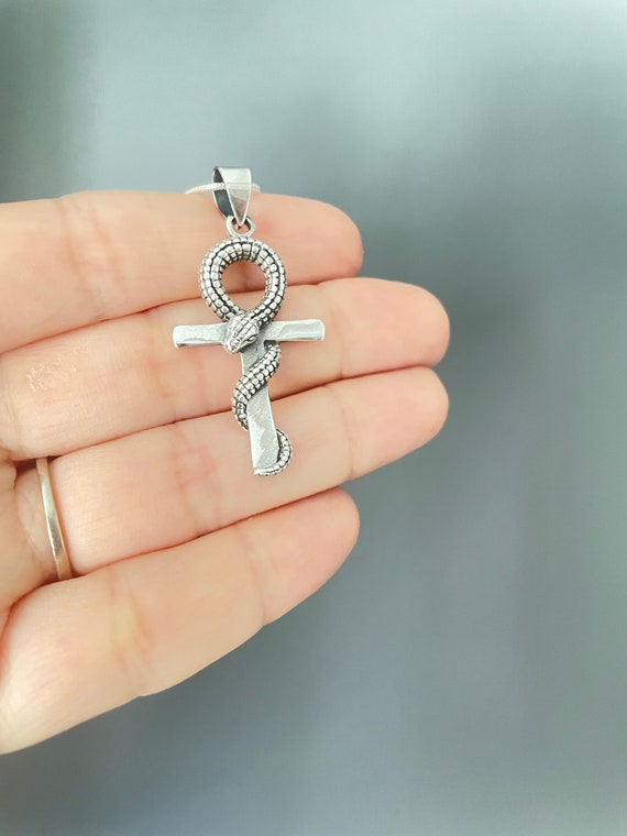 thumbnail image 2 of Egyptian Ankh Kundalini Snake Pendant Necklace – Stainless Steel – 61-65cm Chain 2 of 5
