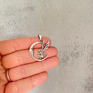 Fairy pendant Silver crescent pendant Crescent moon fairy necklace Moon pendant Moon Jewelry Moon necklace Celestial jewelry Crescent Moon