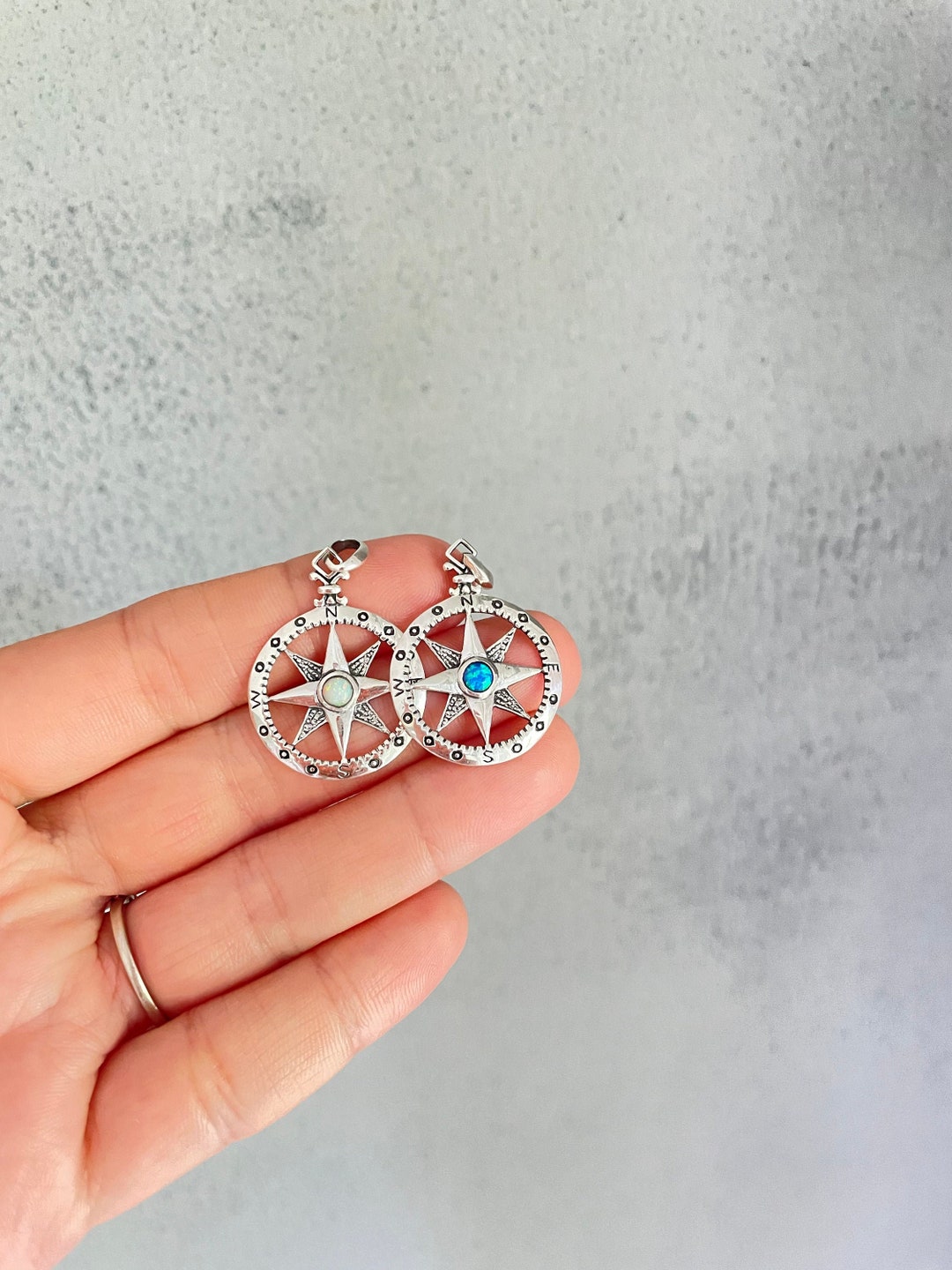 Compass Pendant Sterling Silver Opal Compass Jewelry, Compass Necklace