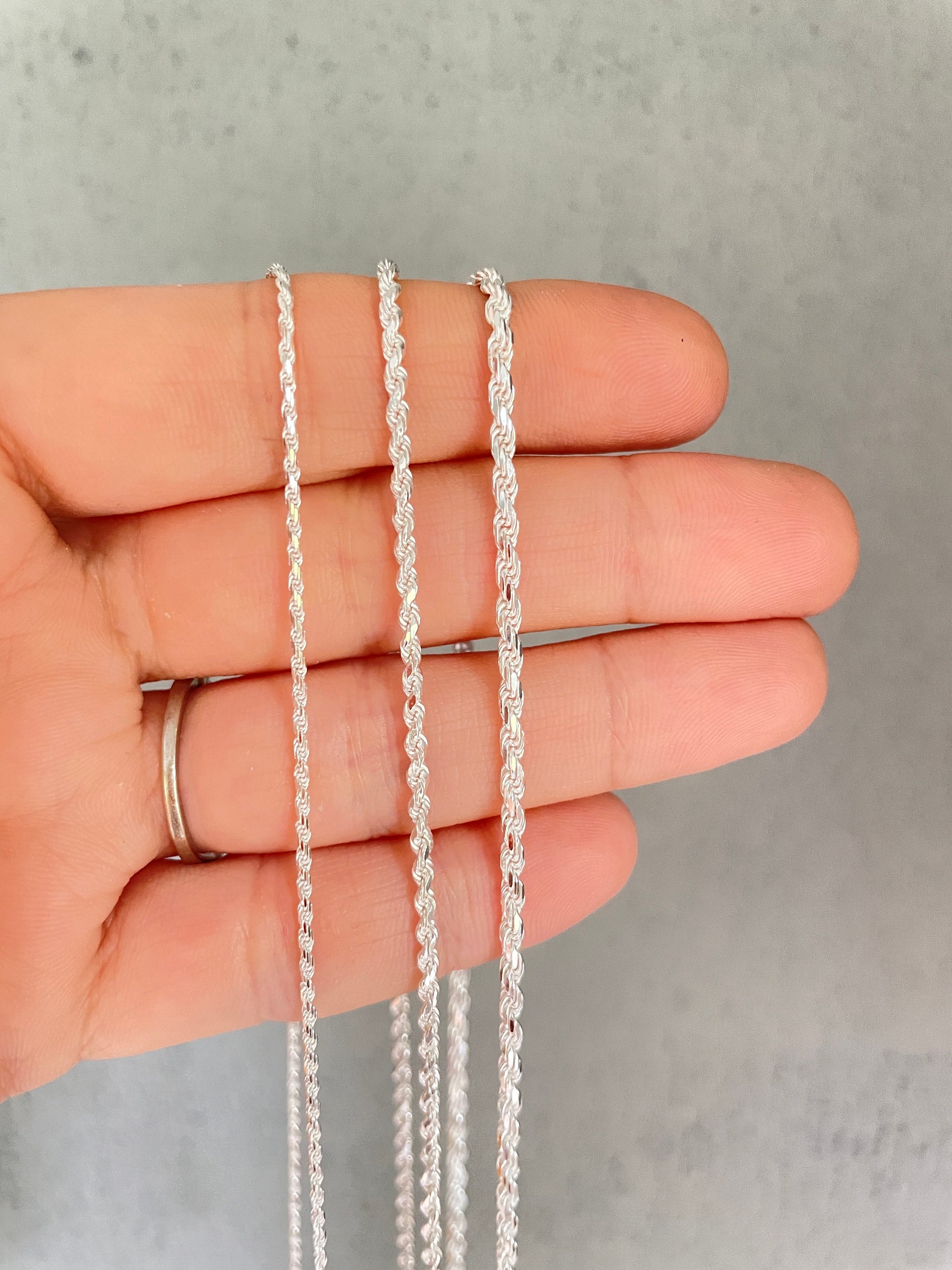 925 Sterling Silver Rope Chain Necklace Diamond Cut Rope Etsy