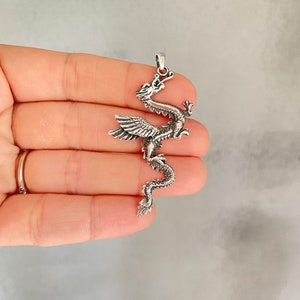 Dragon pendant, Silver dragon necklace, Dragon charm, Dragon jewelry, Dragon Pendant for Men Women, Men necklace, Hand crafted