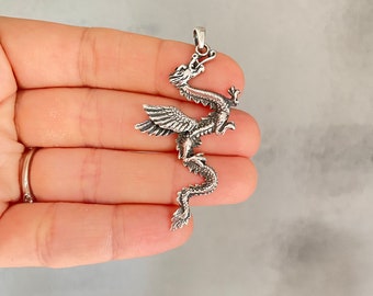 Dragon pendant, Silver dragon necklace, Dragon charm, Dragon jewelry, Dragon Pendant for Men Women, Men necklace, Hand crafted