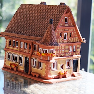 Real house Rothenburg, Germany. Ceramic house tealight. Candle Holder. Handmade ceramic candle house. Candle house. Christmas village houses