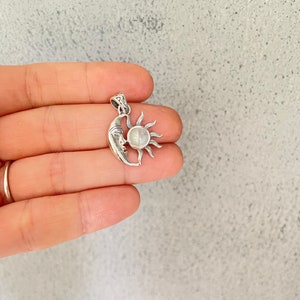 Sun and crescent pendant, Sun pendant, Sterling Silver 925, Sun necklace, Sun Jewelry, Sun with rainbow moonstone necklace, Sun and moon